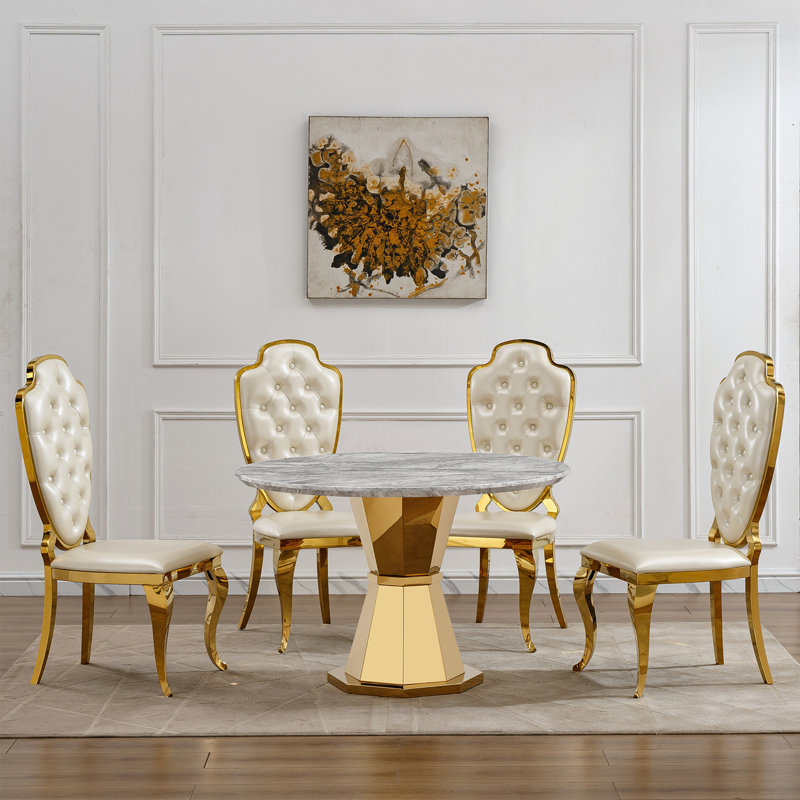 Table de salle à manger 47 ", Blanc, Doré