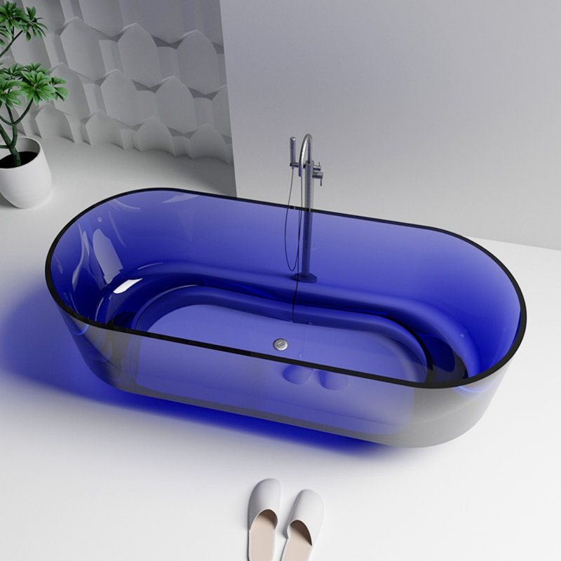 Ensemble de douche et baignoire courbée décalée sans cadre l 67 po H 22 po, Bleu marine
