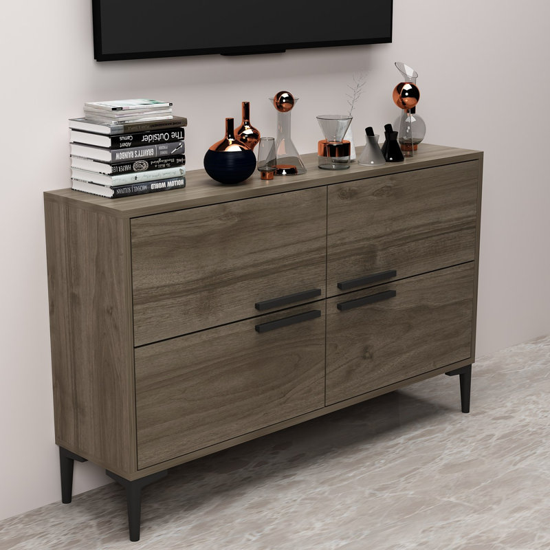 Meuble télé moderne, finition noyer, 47,2 po x 29,5 po x 11,8 po | 100% panneau de particules enduit de mélamine, épaisseur: 0,7 pouce | Pieds en PVC robustes, idéaux pour le salon et les espaces de divertissement, design élégant et durable