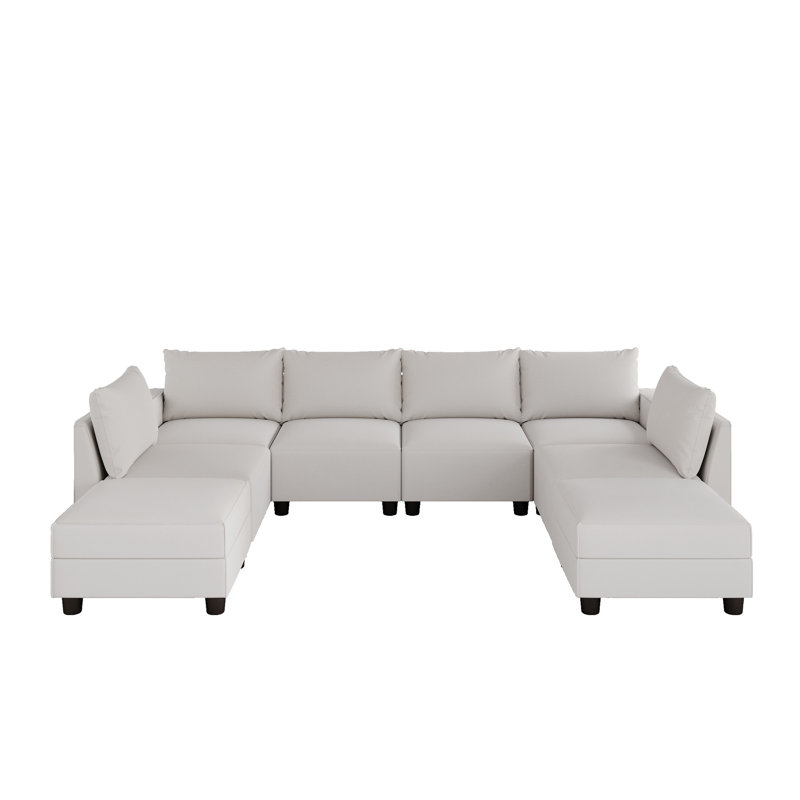 Canapé modulaire en U gris à 8 places avec canapé en lin et fauteuil Minimalist, Lin blanc
