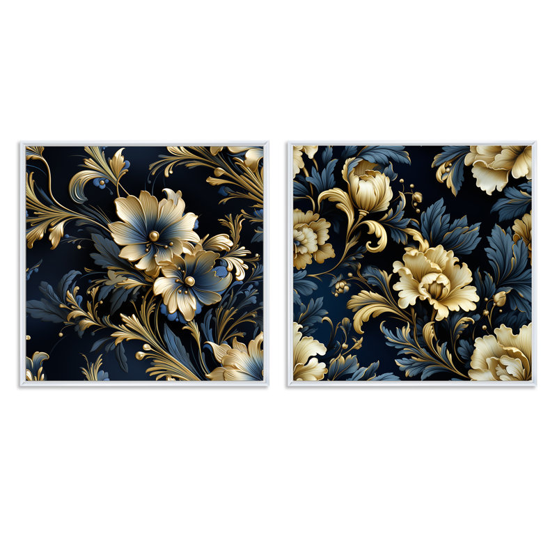 Jolie - Ensemble de 2 collages carrés botaniques abstraits, Cadre flottant blanc, H 36 po x l 73 po