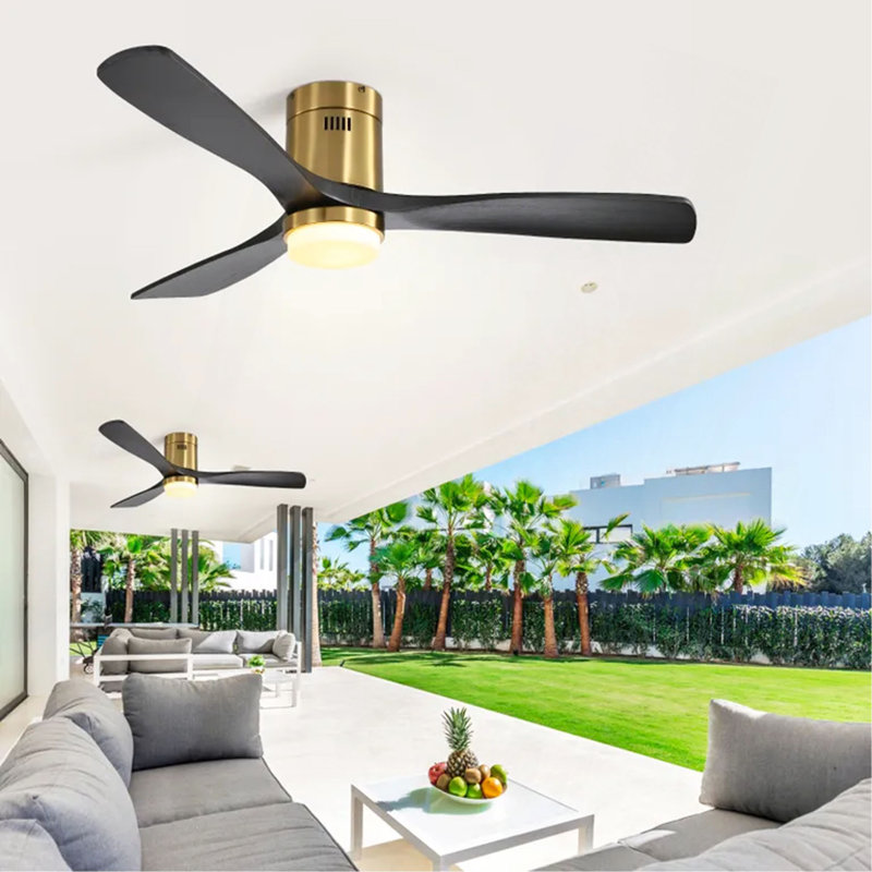 Ventilateur de plafond à profil bas 52 pouces avec télécommande 3 pales en bois massif, 52 pouces convenant à une utilisation intérieure et extérieure