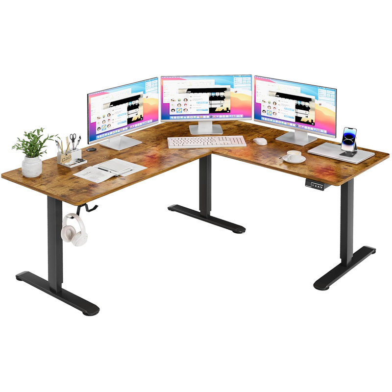 Nahriah 63'' L-Shaped Height Adjustable Standing Desk Electric Corner Table With Free Large Mouse Pad For Home Office Gaming