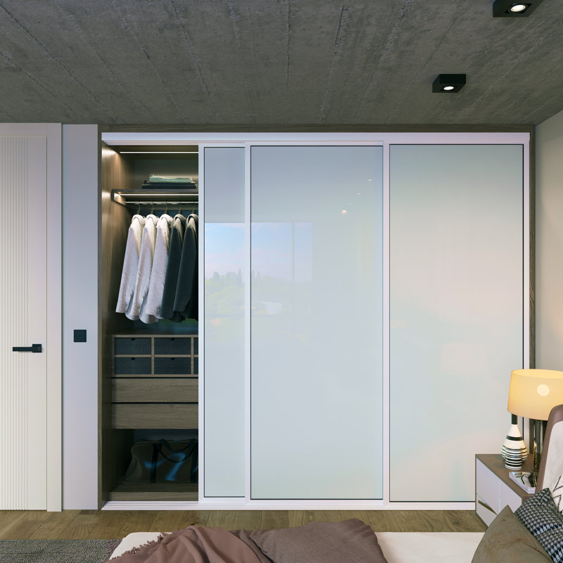 Portes coulissantes à panneau en verre laiteux - Structure en aluminium avec technologie Silent Glide, Argent, 90 po x 96 po