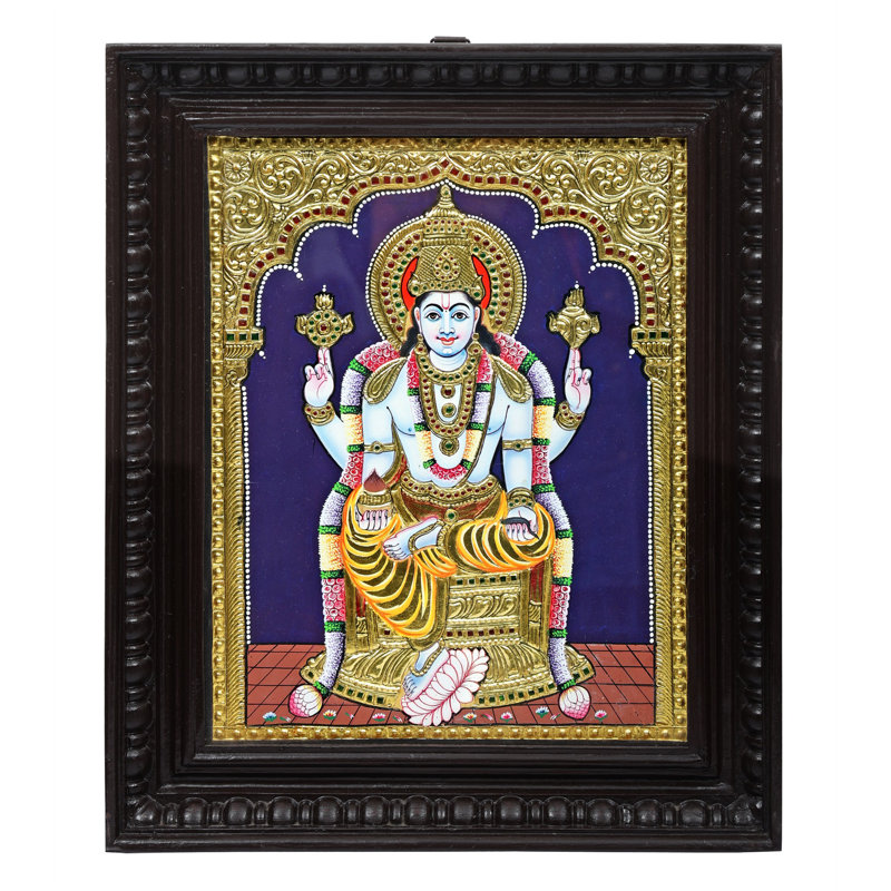 Peinture de Dhanvantari Tanjore | Couleurs traditionnelles avec or 24 carats | Structure en bois de teck