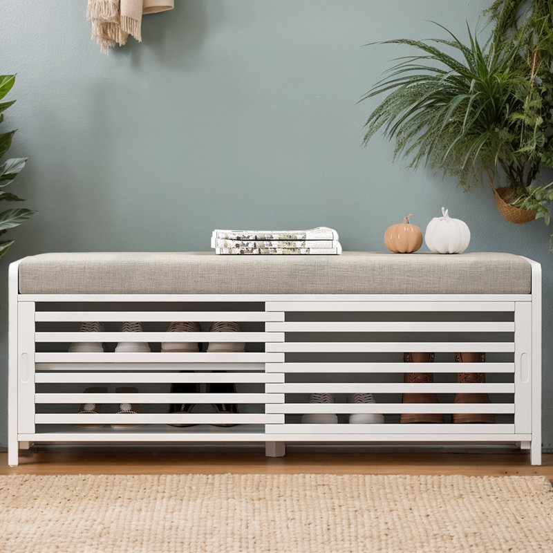 Banc de rangement en tissu, Blanc / Blanc
