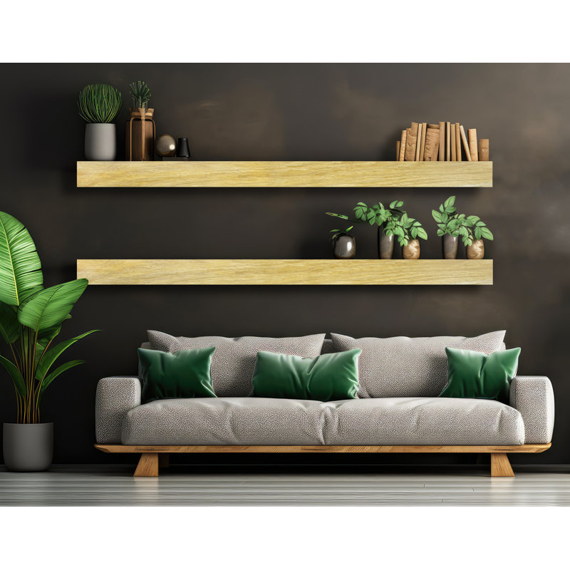 Jadeth 2 Piece Oak Floating Shelf, 5" H x 72" W x 4" D, Natural
