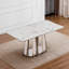 Table de salle à manger en marbre pour 6 personnes, table de salle à manger rectangulaire en faux marbre 70 po avec base en acier inoxydable à finition miroir, table de cuisine moderne en marbre de grande taille (argent, blanc)