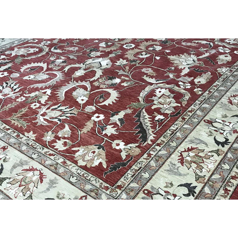 Wool Oriental Area Rug in Rust/Ivory