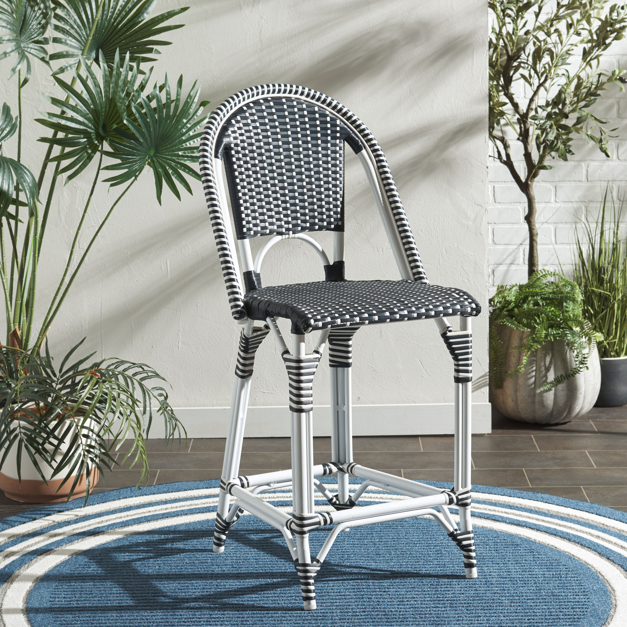 Kesa California 25" Patio Counter Stool, Navy / Navy / White