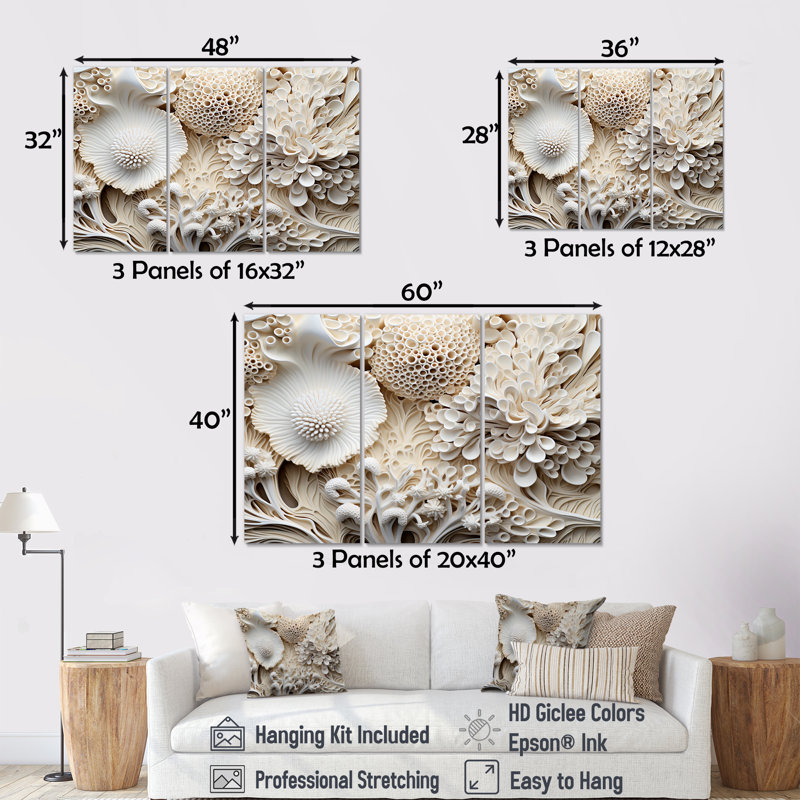 «Abstract Coral Flowers Collage II - Coastal Coral Under Water», ensemble d'art sur toile, Toile tendue