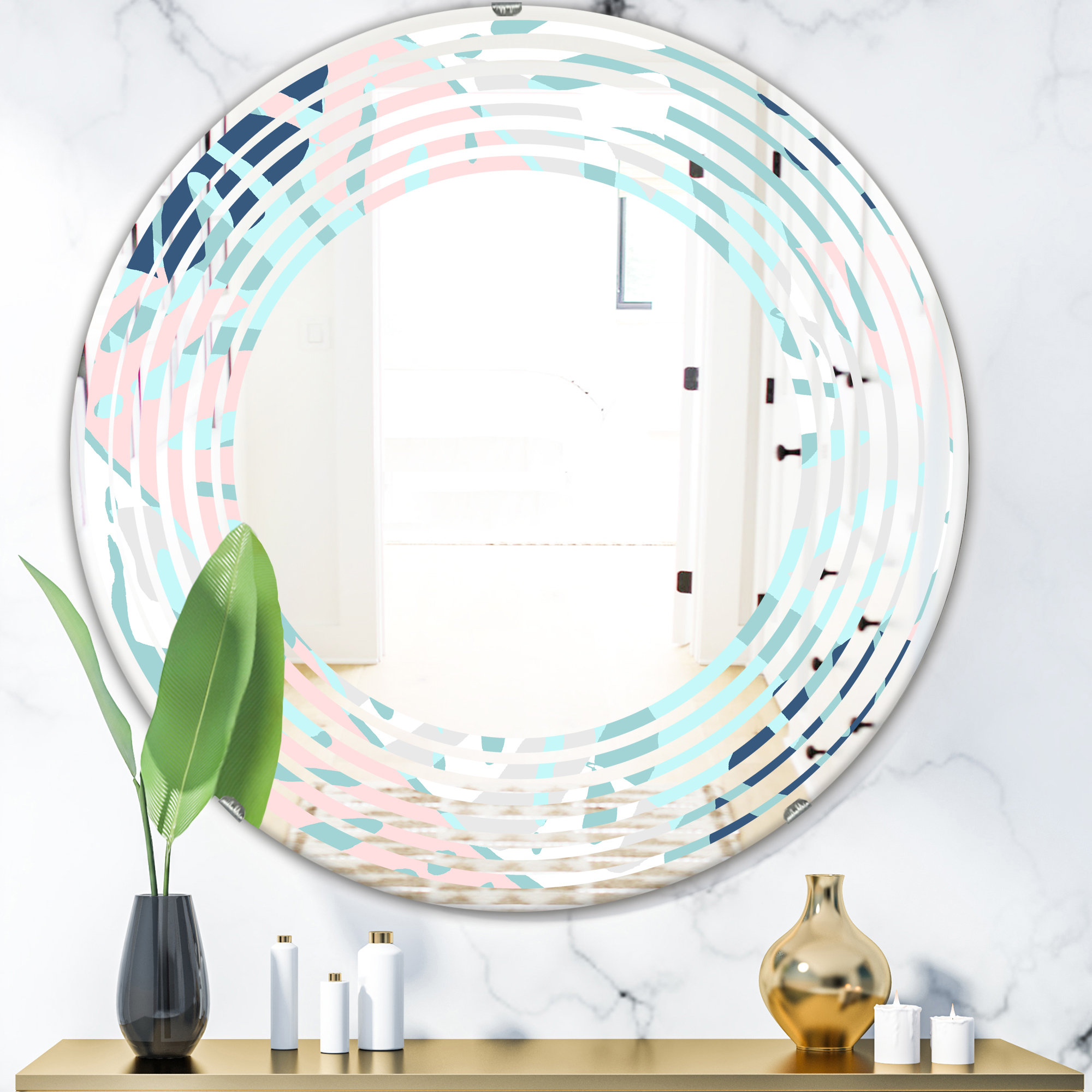 East Urban Home Wave Floral Pattern II Modern Frameless Wall Mirror ...