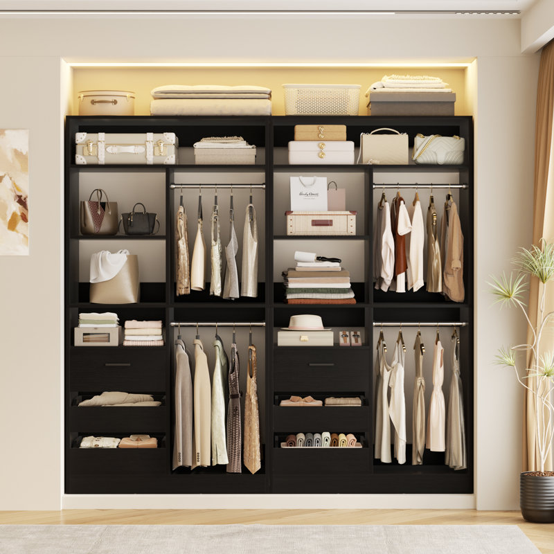 6-Drawer Shoe Cabinet With 72" Wide Hutch & Dual Hanging Rods - Closet Organizer, Black