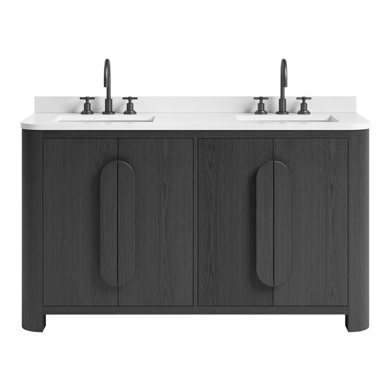 Harper Vanity, Ebony Oak, 60" W, White Quartz