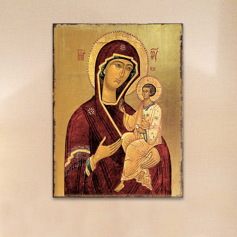 Vierge Marie - peinture sur bois, L 12 po x H 16 po