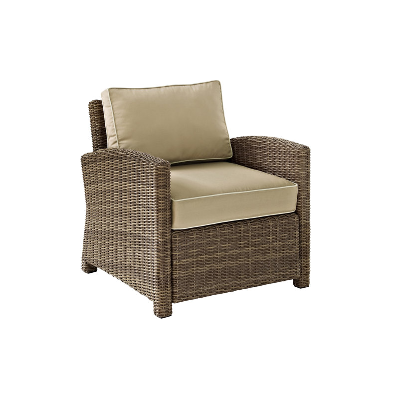 Upholstered Armchair, Brown Frame/Sand Cushion