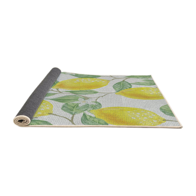 Tapis jaune à motif floral Kali, Rond 6 pi