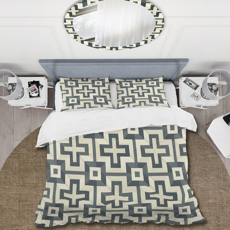 Ensemble de housse de couette gris beige Midcentury Maze I - Midcentury Maze