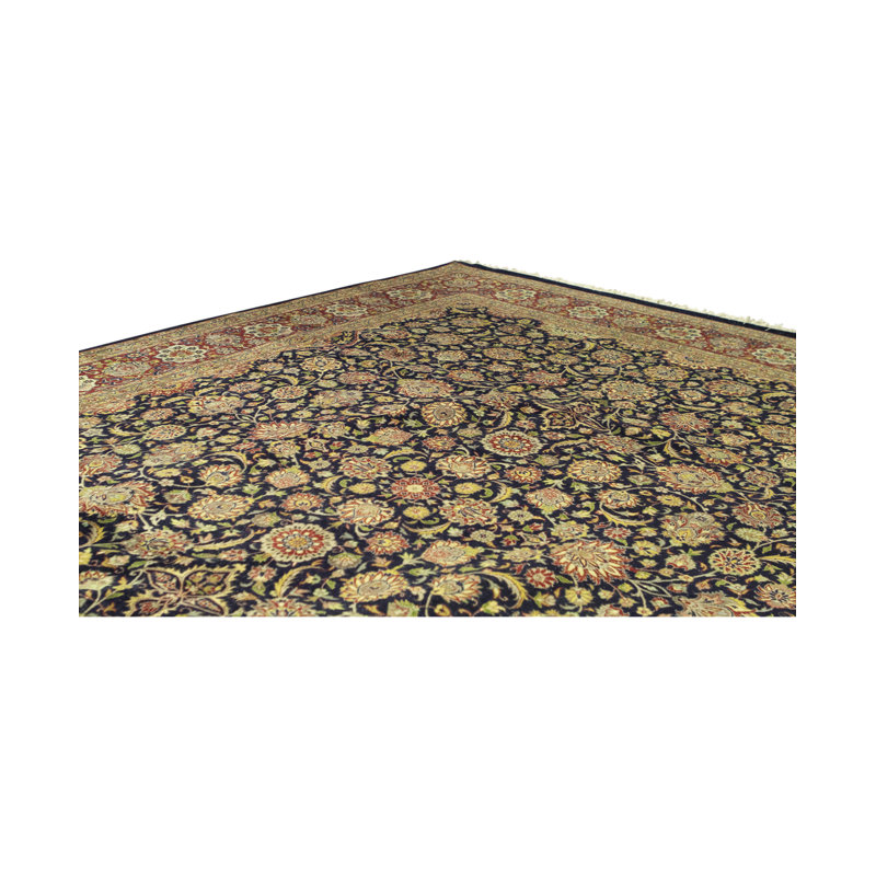 Tapis bleu marine et rouge noué à la main de haute qualité