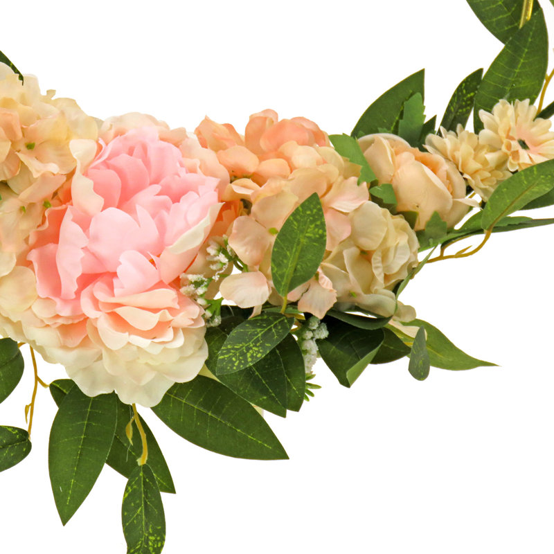 Couronne printanière de pivoines et de roses de 45 cm