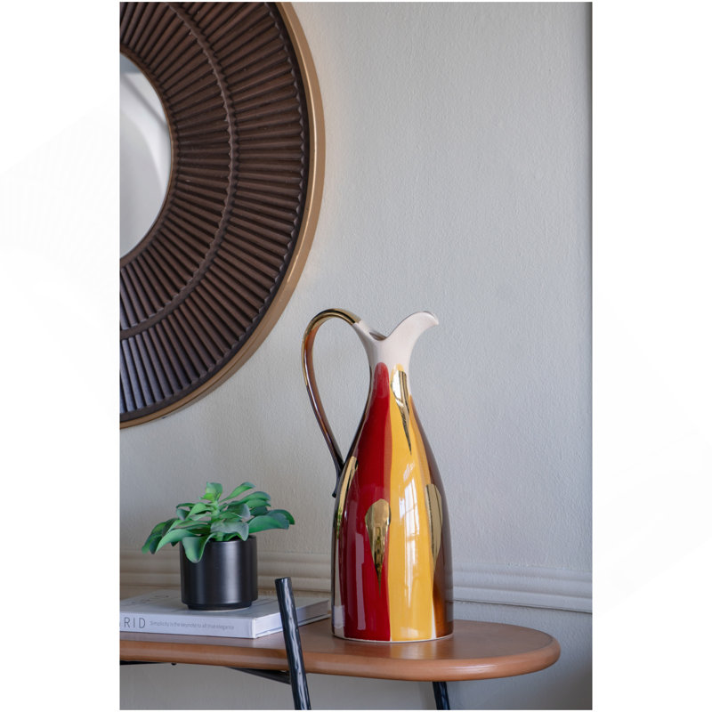 Vase en céramique 7,1 x 6,1 x 16,3 po avec finition multicolore abstraite