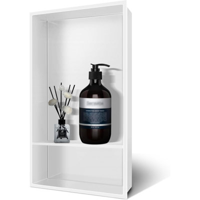 Insert de niche de douche sans carreaux avec double tablettes, organisateur de rangement encastré pour la salle de bain en acier inoxydable 304, encastrement mural pour la douche et la baignoire
