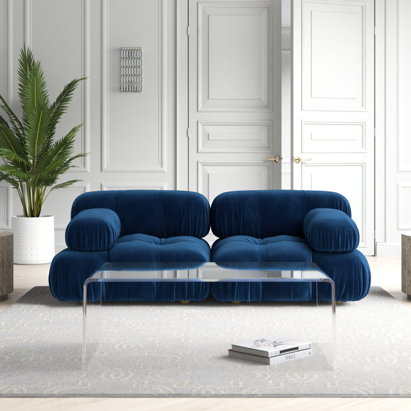 Canapé modulaire à accoudoirs coussinés 75,6 po Mallon, Microfibre / microsuède bleu