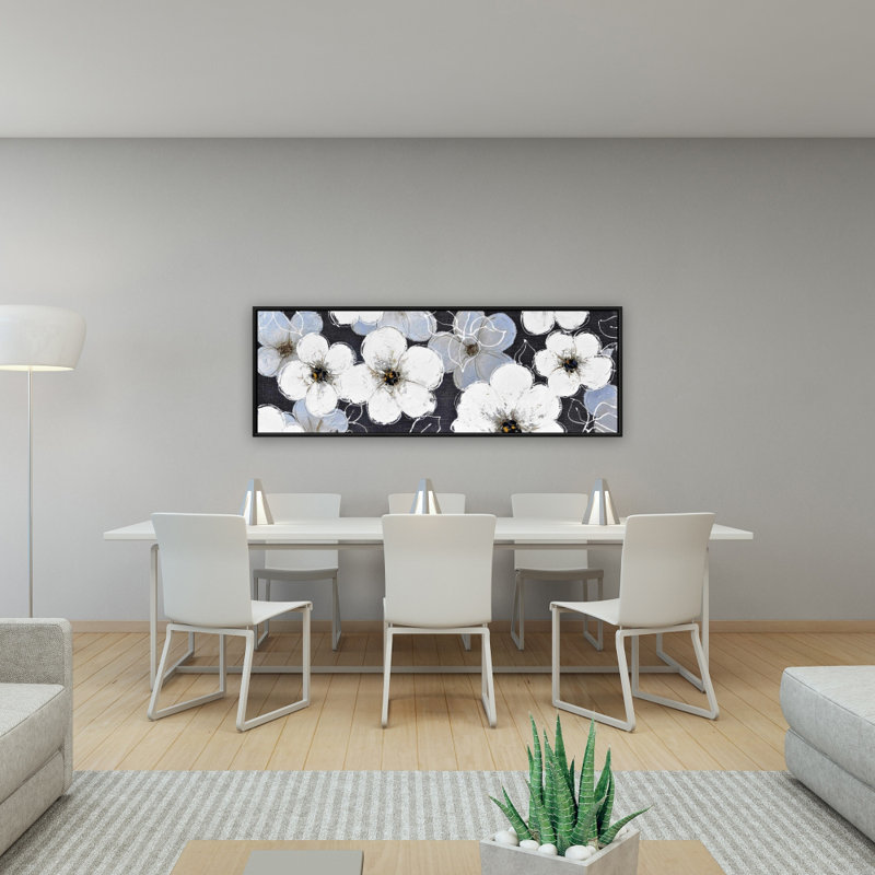 Toile encadrée fleurs blanches | Décoration de chambre botanique, H 49,25 po x l 17,25 po