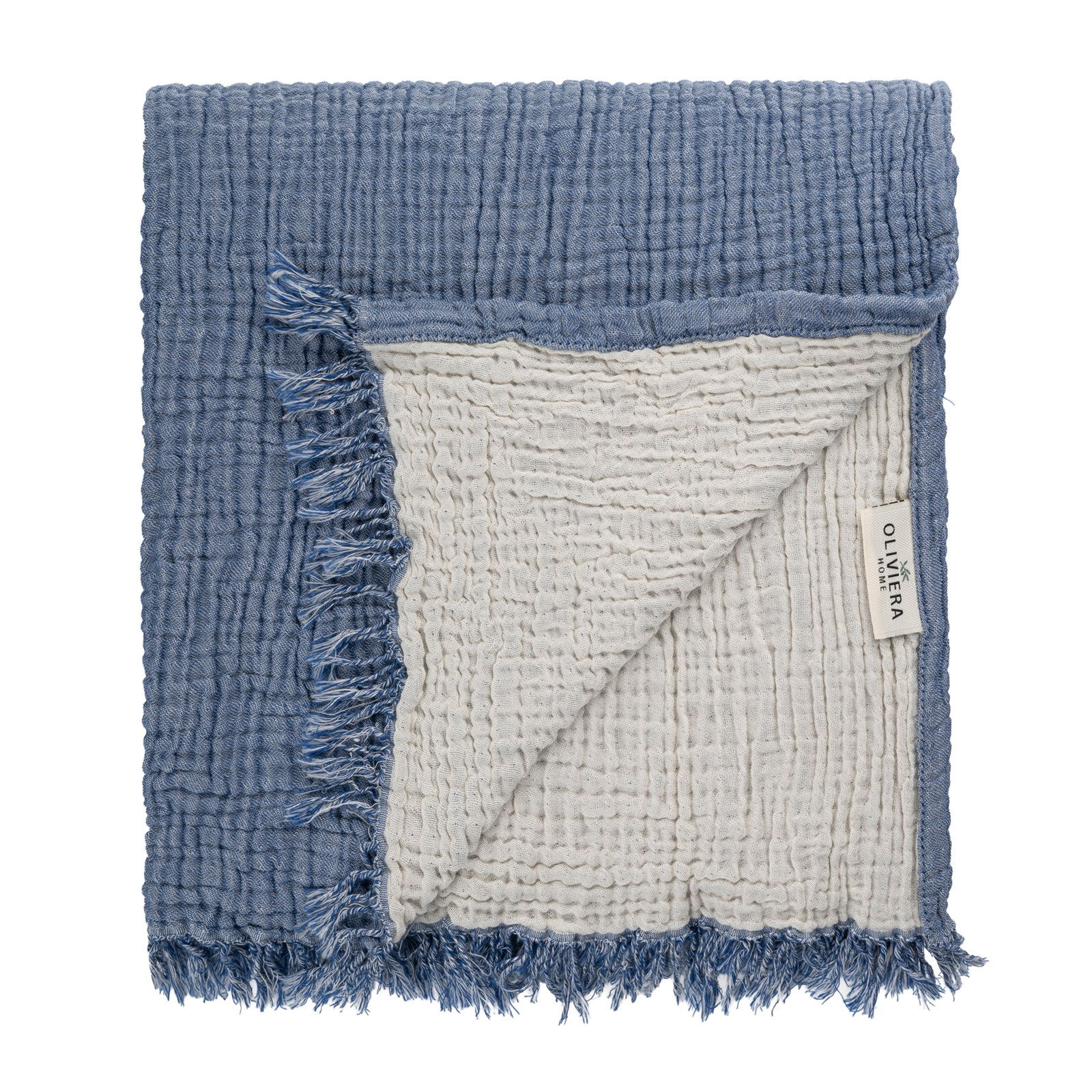 Cotton Gauze Throw Blanket, Denim Blue