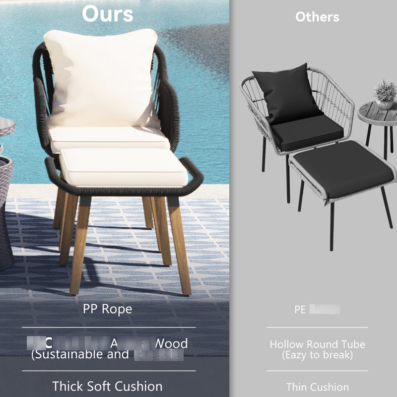 Patio Conversation With Cool Bar Table & Pp Rope Chairs For Balcony, Porch, Lawn 5 Outdoor Recreation : Weaving Chairs, Table, Ottomans. Stain-, Comfortable Garden.