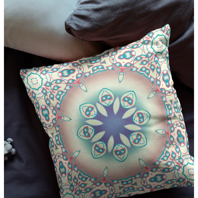  Housse de coussin carré et insert, Beige/bleu, H 26 po x l 26 po, Fermeture éclair
