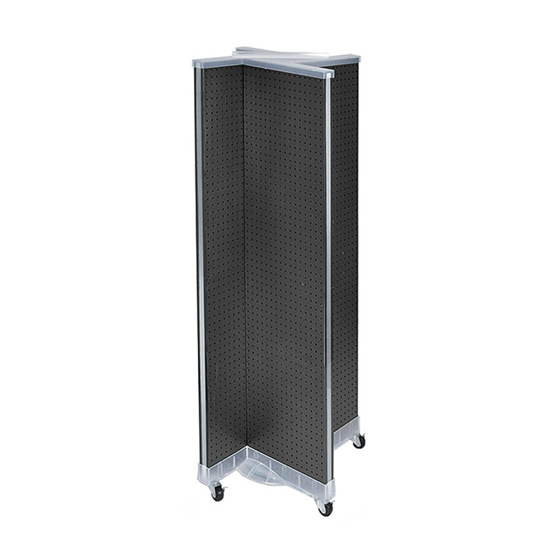 Black Pegboard Floor Display with Clear Wheeled Base, 16" x 64"