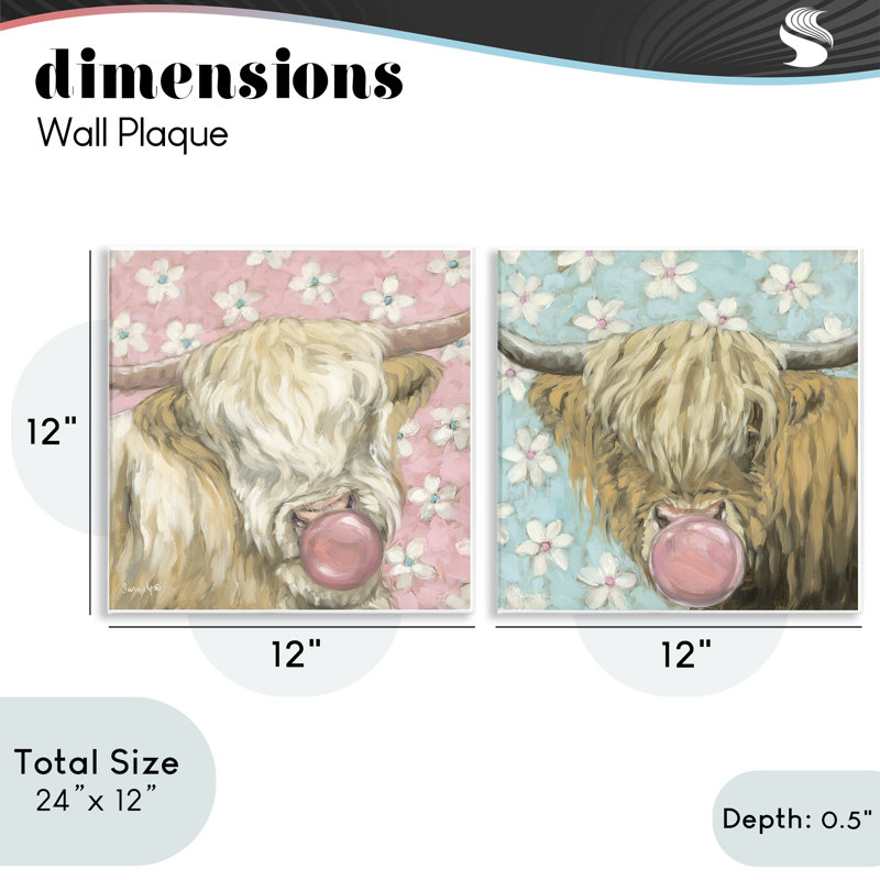 Ensemble de 2 plaques murales mignonnes Bubblegum Highland Cattles, design par Sara G. Designs