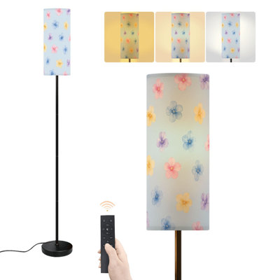 Lampe sur pied à fleurs pastel à fleurs à l'aquarelle douce bleu clair à intensité variable moderne avec télécommande et interrupteur au pied
