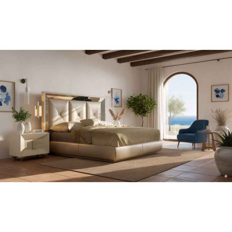 Annalya Vegan Leather Panel Bed, Matte, Queen