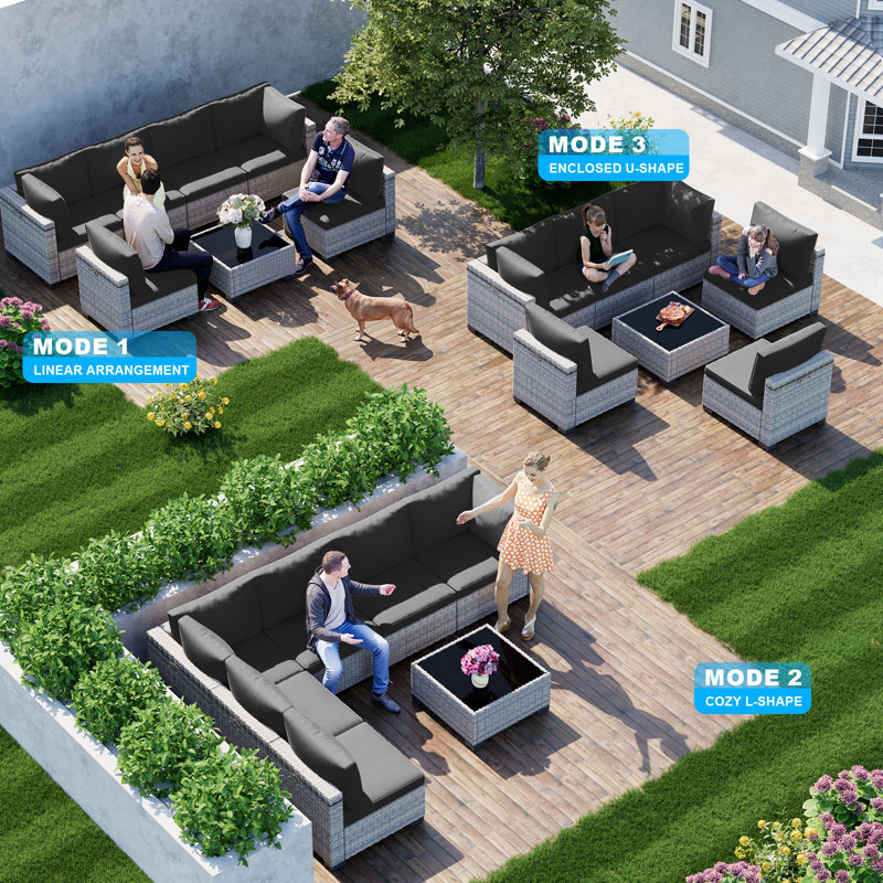 7-Piece Patio Furniture Set, Outdoor Patio Furniture with Thick Cushions, Modular Patio Sofa, Dual-Strand Wicker Rattan, Rust-Resistant Frame, Backyard Furniture for Garden, Deck