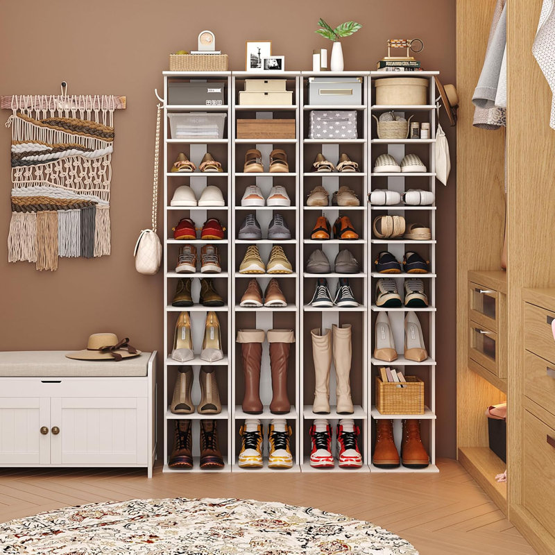 Bridgeview  62'' Freestanding Vertical 10-Tier Wooden Shoe Rack with Top Storage Shelf, White