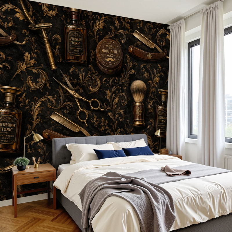 Papier peint adhésif auto-adhésif moderne pour la chambre à coucher avec outils rétro Barber Shop