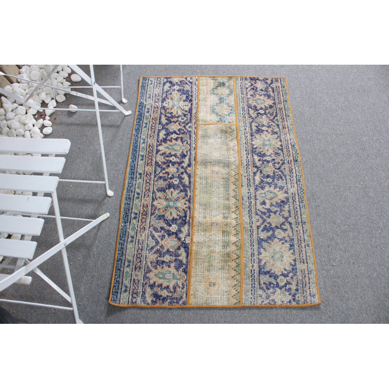 Traditional Turkish Oushak Area Rug in Blue for Kitchen and Entryway Decor