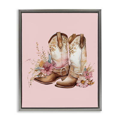 «Floral Pink Cowgirl», reproduction encadrée sur toile par Birch & Ink