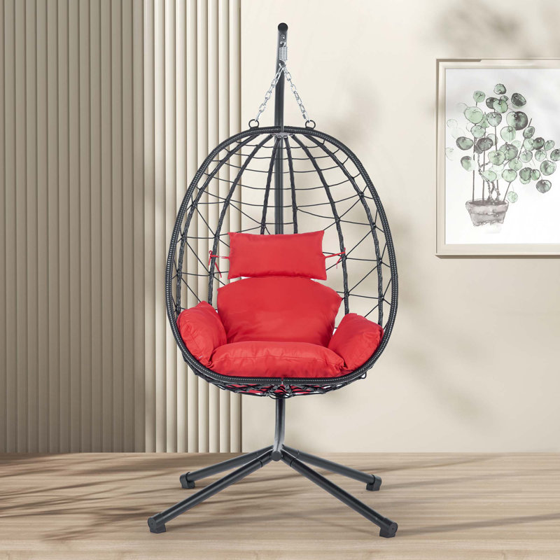 Fauteuil à œufs avec support Balancelle d'extérieur pour l'extérieur en osier, Rouge