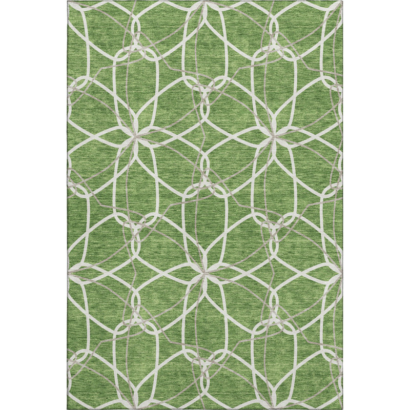 Premium Machine Washable Prisco Green Rug, Rectangle 8' x 10'