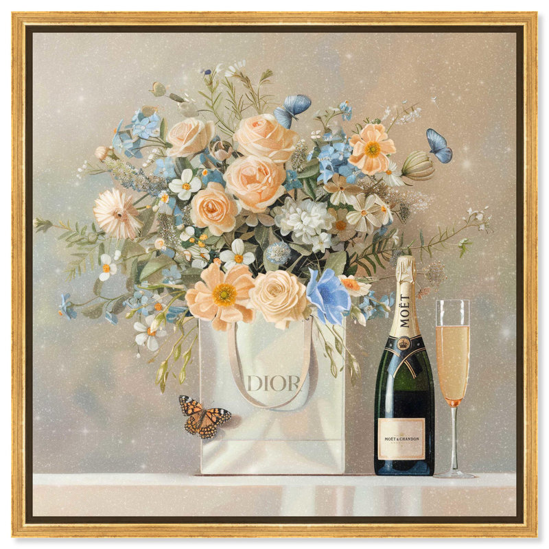 Magasiner les impressions sur toile de papillons floraux par Red Barrel Studio®, H 41 po x l 41 po x P 1,8 po, Cadre doré