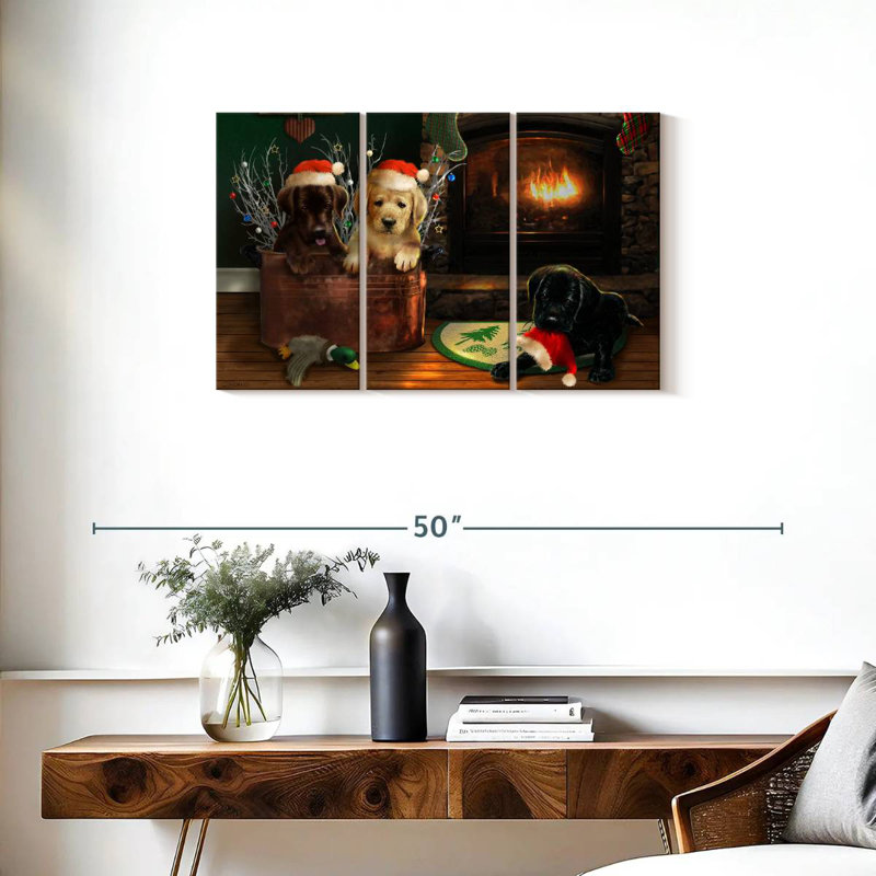 Brampt Fireside Lab Trio, 20" H x 33" W