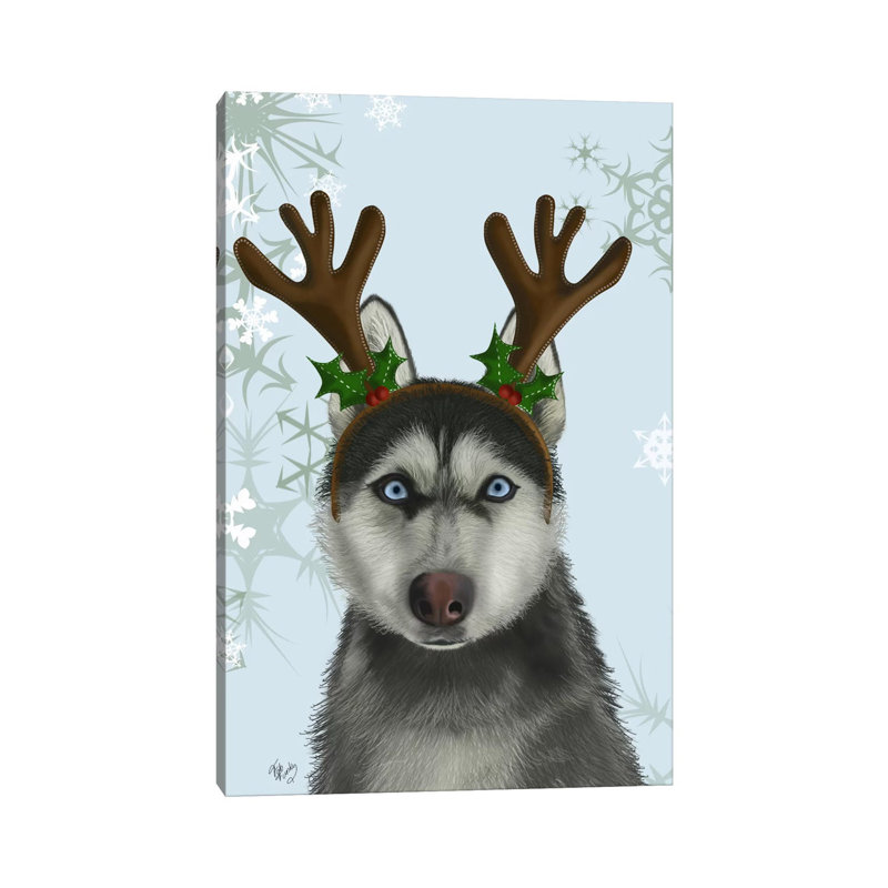 Husky And Antlers by Fab Funky - Wrapped Canvas Print, 66.04 cm H x 45.72 cm W x 1.91 cm D