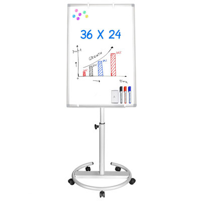 Tableau blanc magnétique autoportant 36 po x 24 po avec crochets pour tableau à feuilles, réglable en hauteur