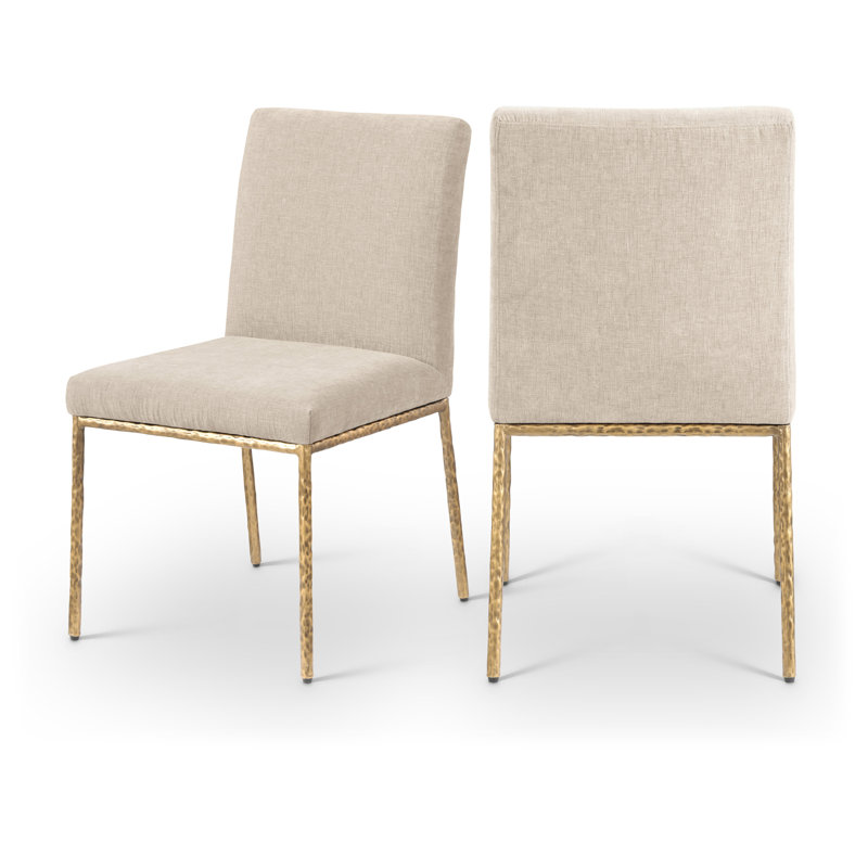 Reeves Chenille Fabric Dining Side Chair, Brushed Brass, Beige Chenille Fabric