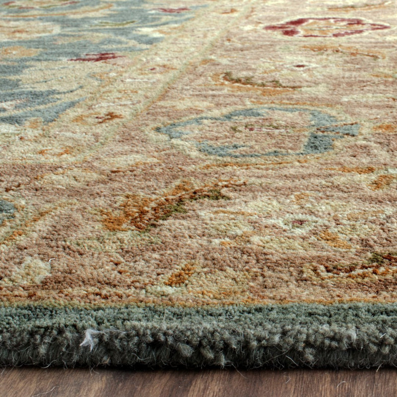 Antiquity Hand-Tufted Teal Blue / Taupe Area Rug, Rectangle 9'6" x 13'6"