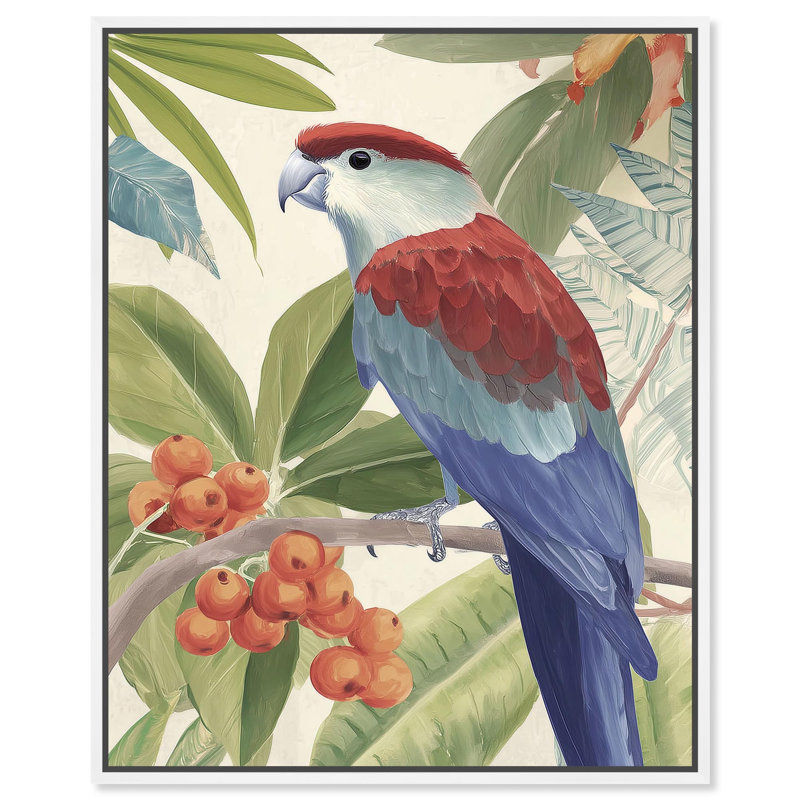 «Jungle Parrot II», reproduction d'art sur toile par Art Remedy, cadre blanc, 16 x 20, H 21 po x l 17 po, Cadre blanc