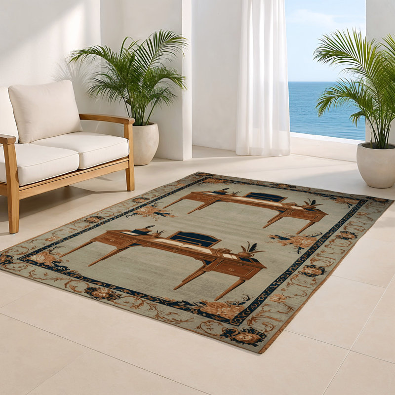 Tapis d'intérieur et d'extérieur brun français, Rectangle 5 pi x 7 pi